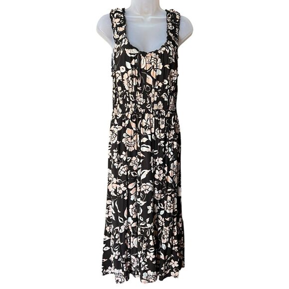 Patrons of Peace Brown and Pink Floral Maxi Dress Sz Large Milkmaid Cottagecore - Picture 6 of 8